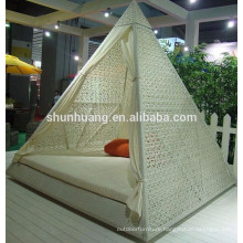 Good quality PE rattan beach daybed wicker furniture triangle sun bed